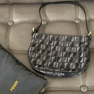 Authentic Fendi Blue and Black Denim Zucchino Bag